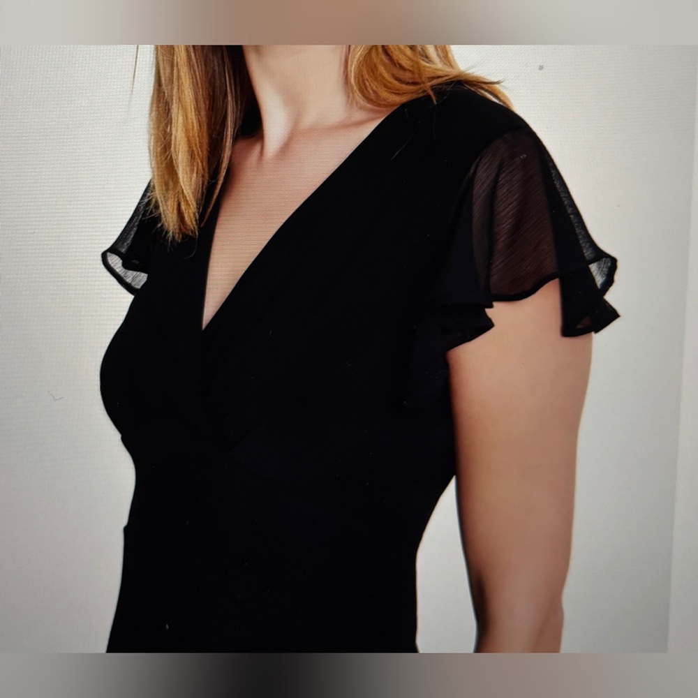 Tommy Hilfiger Chiffon Ruffle Trim V-Neck Midi Black Tiered Dress Women 14 NEW - Picture 11 of 12